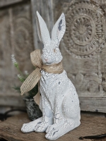 Rustiek Wit Konijnenbeeld met Jute Strik Stijlvol