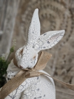 Rustiek Wit Konijnenbeeld met Jute Strik Elegant