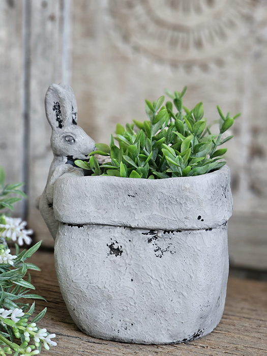 Konijnen plantenpot groot grijs rustiek