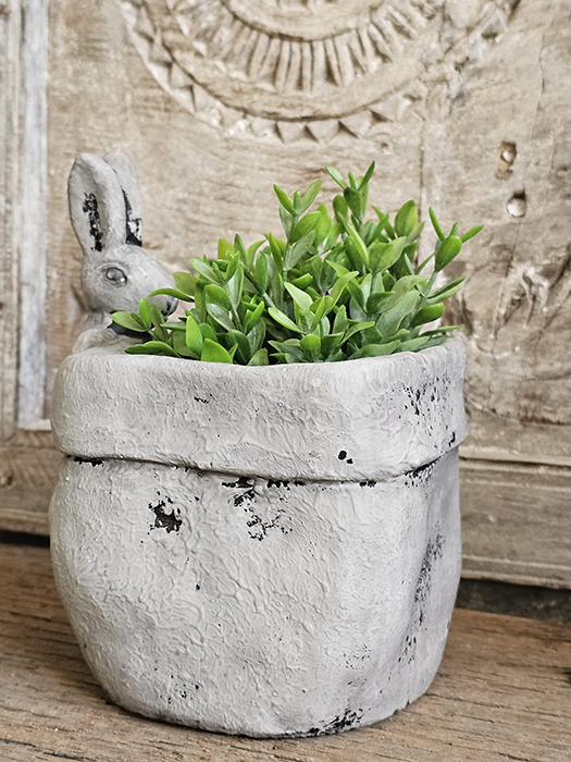 Konijnen plantenpot klein grijs rustiek
