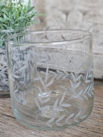 Natural Glow &ndash; Glazen Windlicht met Bladmotief