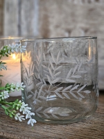 Windlicht glas met bladmotief