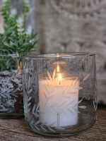 Windlicht glas met bladmotief