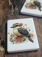 Keramisch magneetje vogel met bloemen