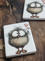 Keramisch magneetje uiltje met bril en hartjes