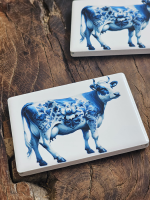 Keramisch magneetje koe Delfts blauw