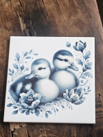 Keramisch tegeltje twee eendjes Delfts blauw