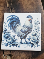 Keramisch tegeltje haan Delfts blauw