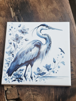 Keramisch tegeltje reiger Delfts blauw