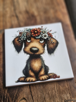 Tegeltje Teckel met Bloemenkroon