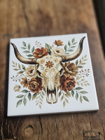Tegeltje Stierenschedel met Bloemen